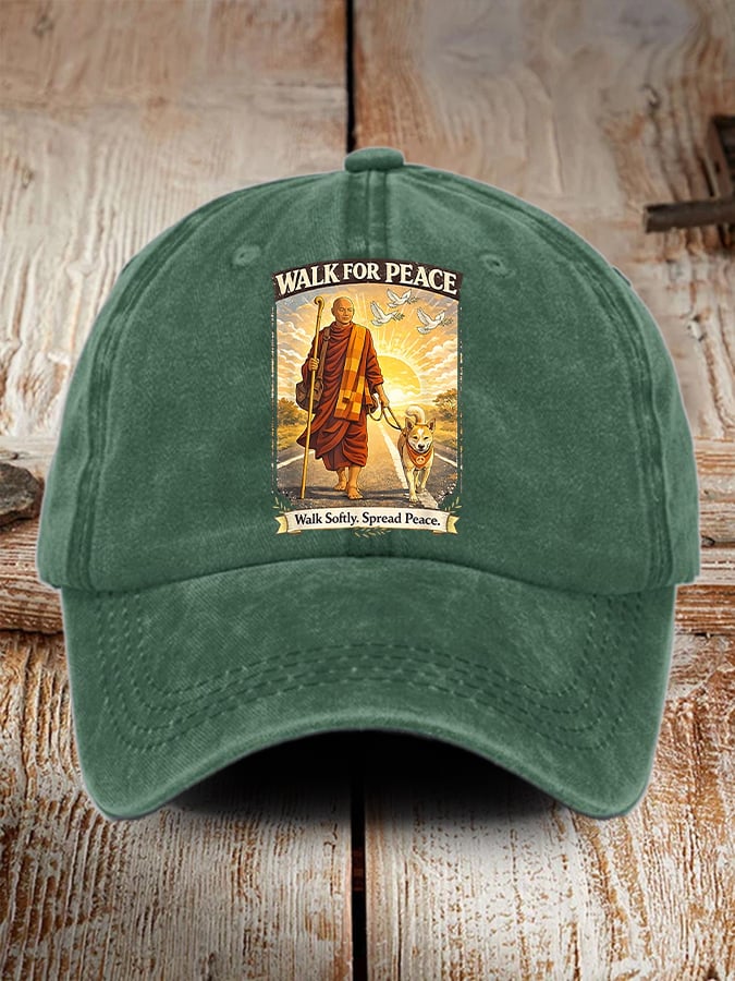 Retro Walk For Peace Monks With Aloka The Peace Dog Walk For Peace Walk Softly. Spread Peace Print Baseball Cap
