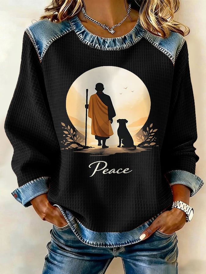 Retro Walk For Peace Monks With Aloka Dog Print Sweatshirt