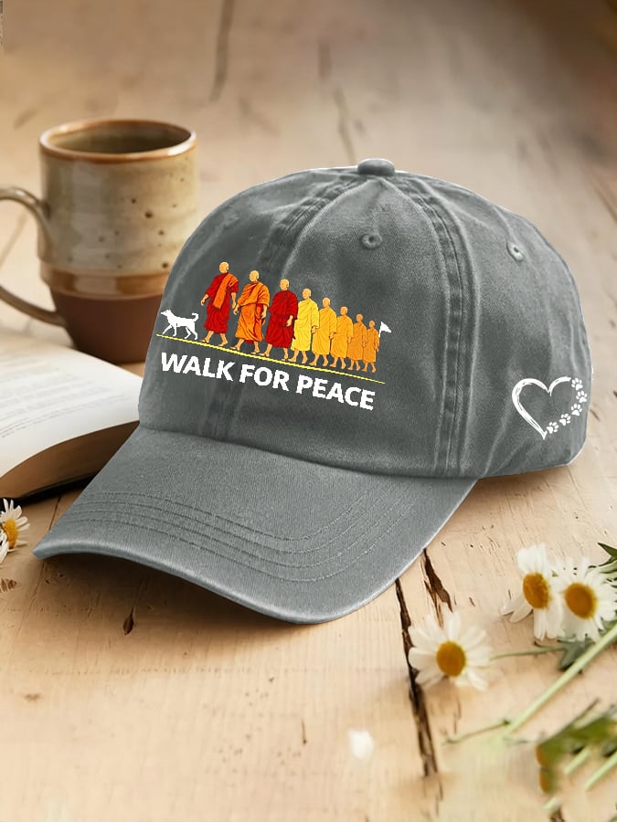 Retro Walk For Peace Monks With Aloka Dog Print Baseball Cap