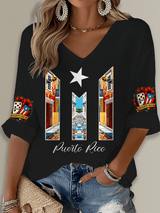 Puerto Rico Singer Boricua Printed Long Sleeve Top