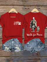 V-Neck Retro Walk For Peace Monks With Aloka Dog Print T-Shirt