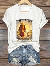 V-Neck Retro Walk For Peace Monks With Aloka The Peace Dog Walk For Peace Walk Softly. Spread Peace Print T-Shirt