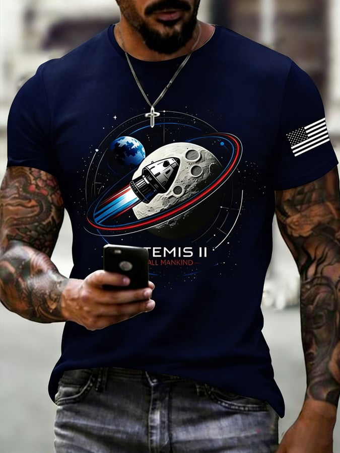 Men's Artemis II Round Neck Casual Printed T-Shirt