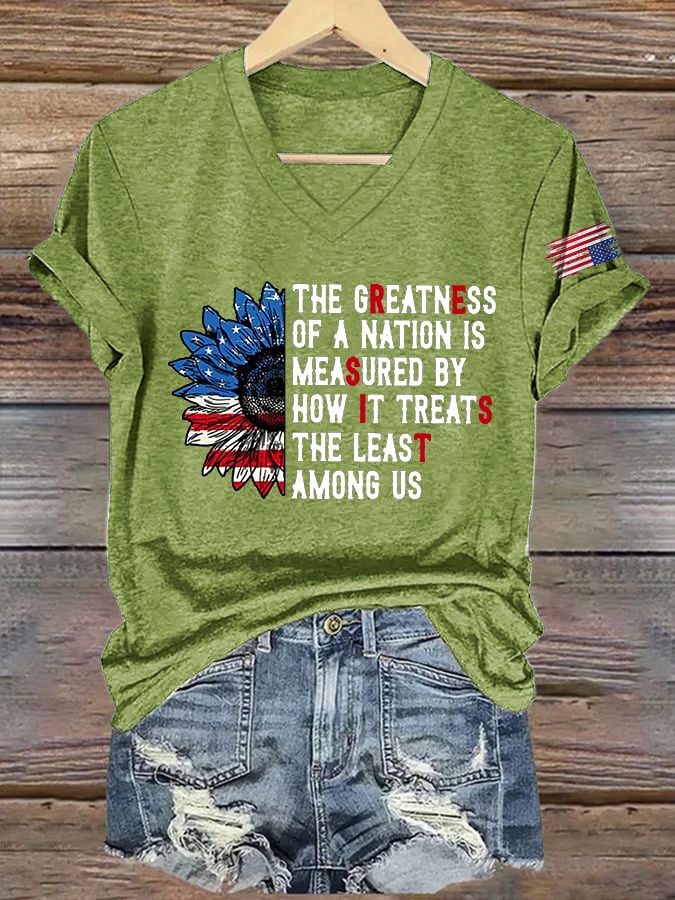 🔥Buy 3 Get 15% Off🔥V-Neck  Retro Resist The Greatness Of A Nation Is Measured By How It Treats The Least Among Us Print T-Shirt
