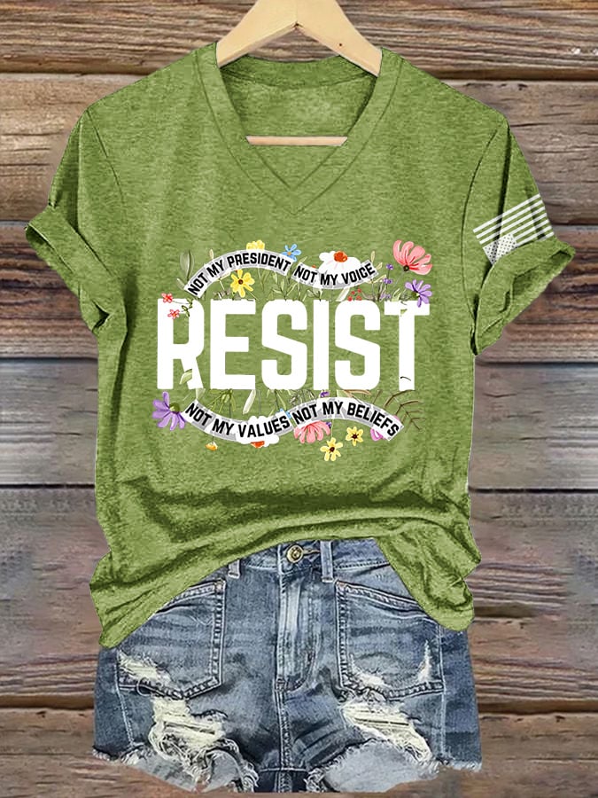 V Neck Retro Resist Not My President, Not My Voice, Not My Values, Not My Beliefs Print T-Shirt