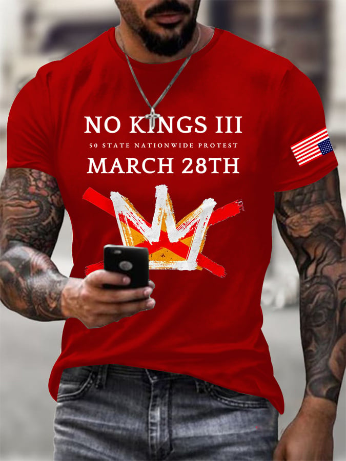🔥Buy 3 Get 15% Off Men's Retro No Kings III 50 State Nationwide Protest March 28th Print T-Shirt