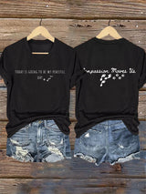 V-Neck Retro Peace Walking Monks With Aloka Dog -Today Is Going To Be Our Peaceful Day Compassion Move Us Print T-Shirt