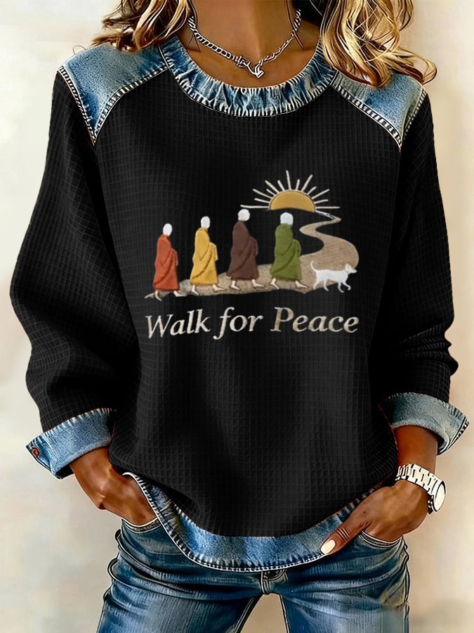 Retro Walk For Peace Monks With Aloka Dog Print Sweatshirt