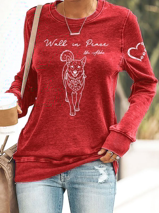 Retro Walk In Peace Like Aloka Dog Print Sweatshirt
