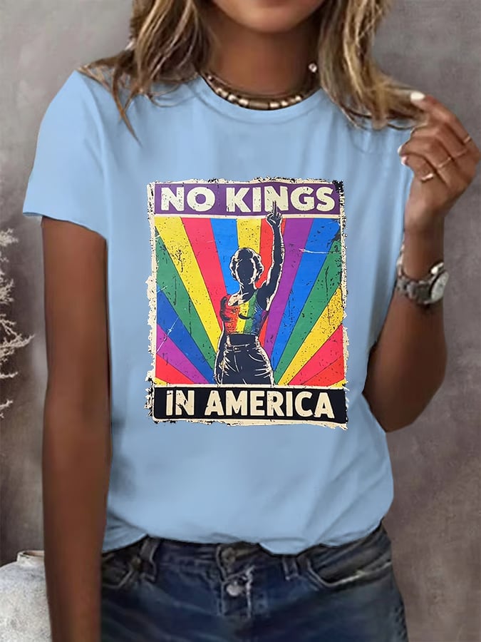 🔥Buy 3 Get 15% Off🔥No Kings In America Print  T-shirt