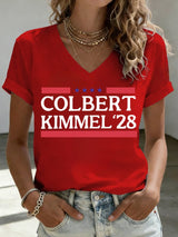 V-Neck Women's Talk Show Colbert& Kimme 2028 Print T-Shirt