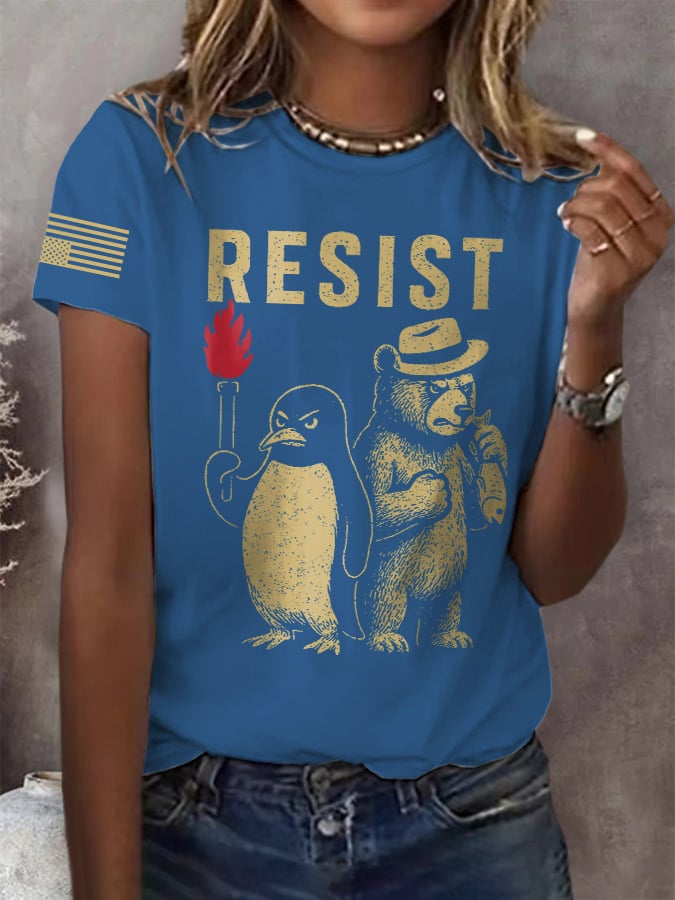 🔥Buy 3 Get 15% Off🔥Retro Bear And Penguin Resist Print T-Shirt