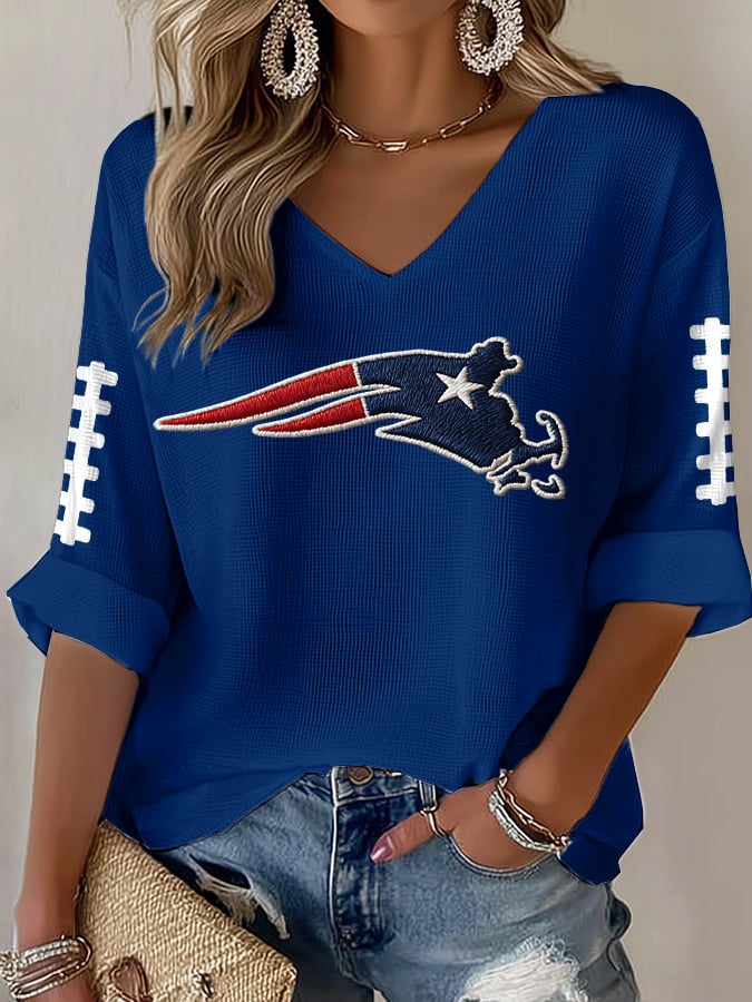 Women's football Print Waffle Long Sleeve T-Shirt