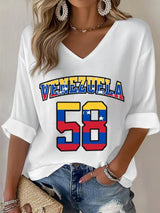 Women's Baseball Print V-Neck Top