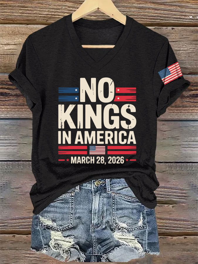 V-Neck Retro No Kings In America March 28 2026 Print T-Shirt