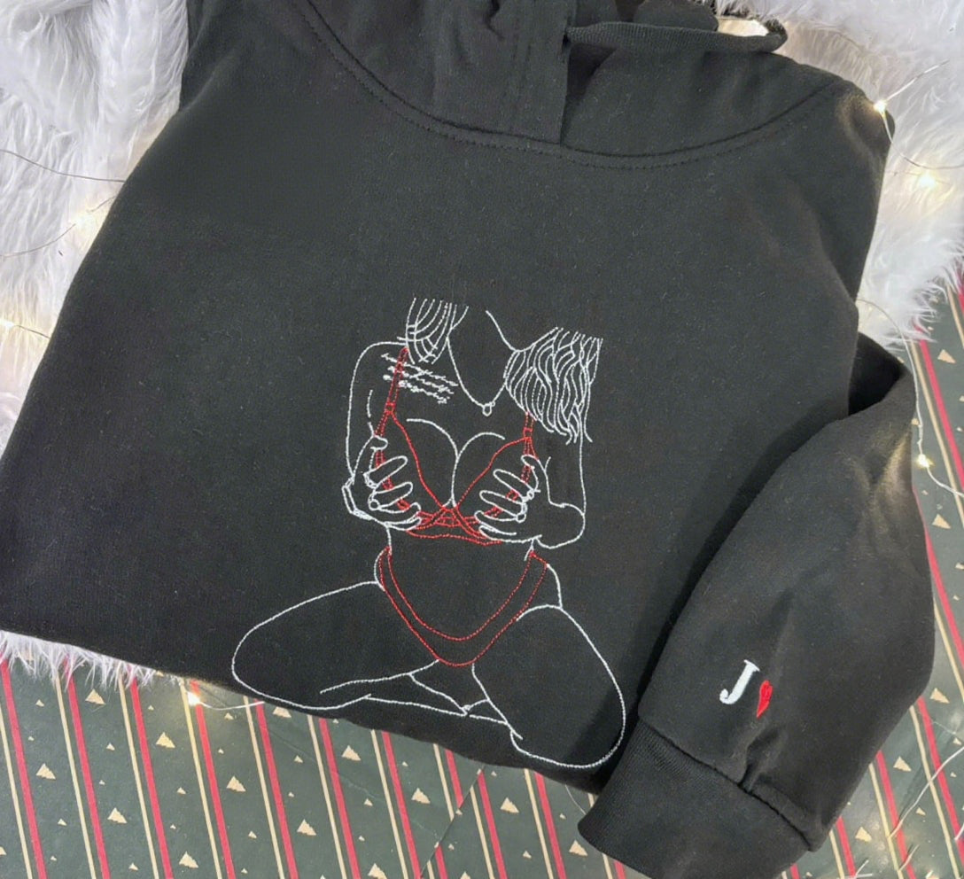 Custom Embroidered Spicy Portrait Sweatshirt, Personalized Couple Sweatshirt, Gift For Boyfriend