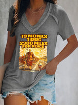 V-Neck Retro Walk For Peace 19 Monks 1 Dog 2300 Miles For Peace Print T-Shirt