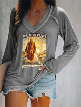 V-neck Retro Walk For Peace Monks With Aloka The Peace Dog Walk For Peace Walk Softly. Spread Peace Print T-Shirt