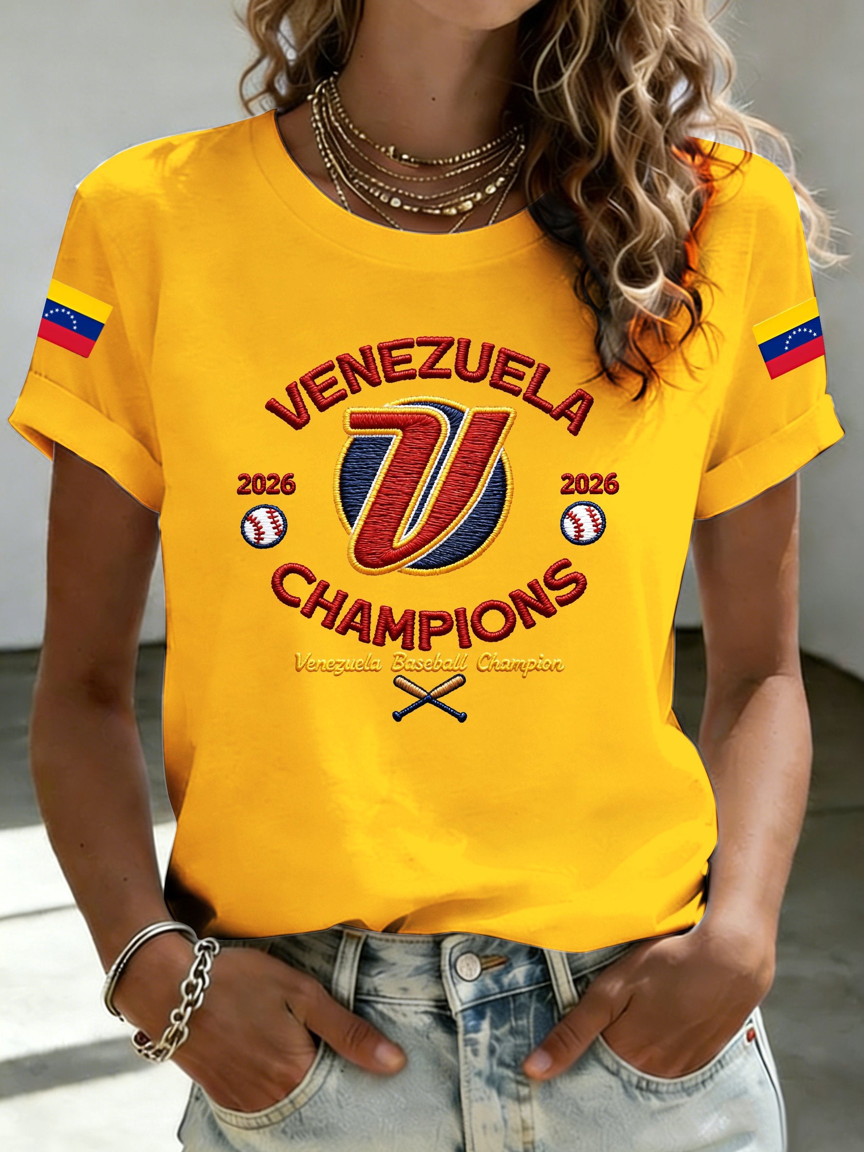 Women's Venezuela Baseball Champion Print Short-Sleeve T-Shirt