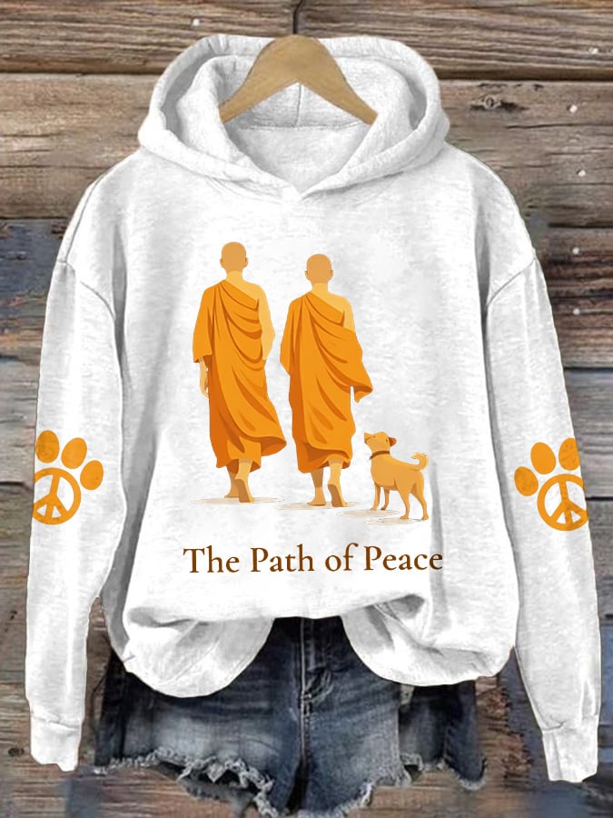 Retro Walk For Peace Monks With Aloka Dog Print Hoodie