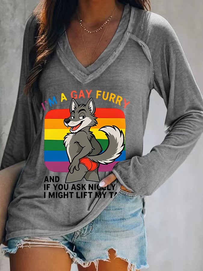 Women's  I'm a gay furry Funny LGBTQ Pride Month Shirt