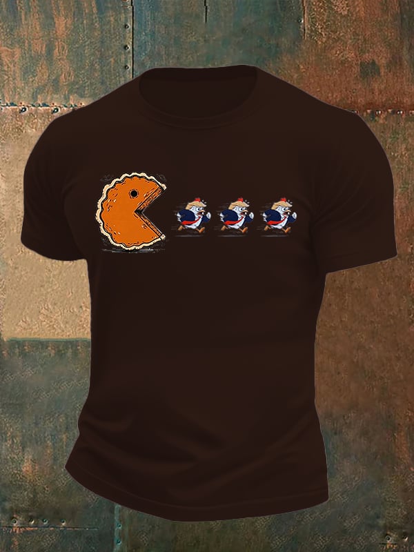 Men's  Funny Turkey Chasing Pie Sublimation FDT Thanksgiving T-Shirt